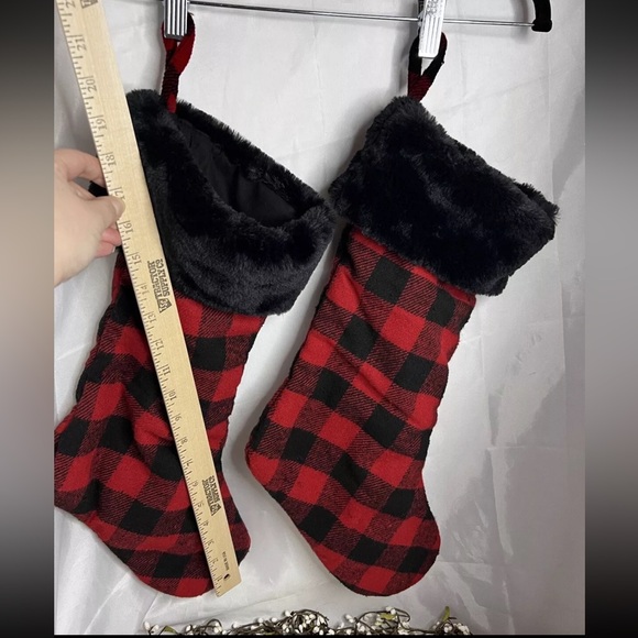 Christmas Red & Black Buffalo Check Faux Fur Stockings Set Of Two - Picture 8 of 8